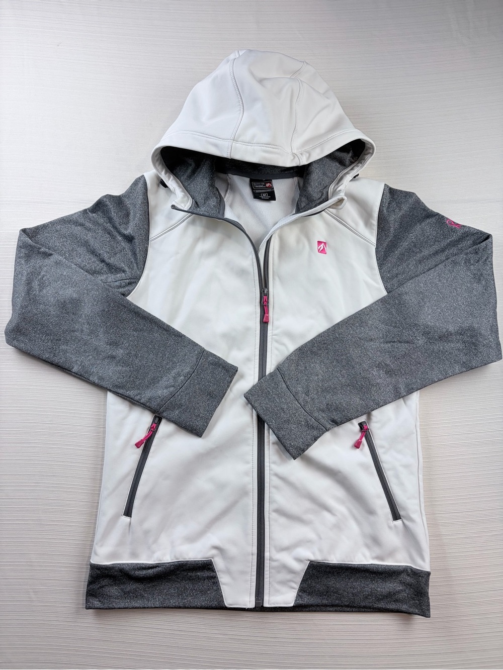 Women’s Hooded Performance Jacket in White & Gray with Pink Accents